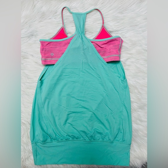 Lululemon Athletica Women’s “No Limit”  Green, Pink Tank Bra Top Yoga - Picture 2 of 3